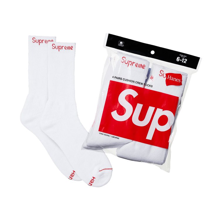Supreme Hanes Crew Socks (4 Pack) White