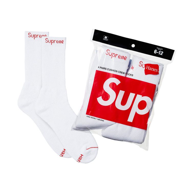 Supreme Hanes Crew Socks (4 Pack) White