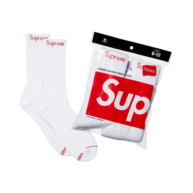 Supreme Hanes Crew Socks (4 Pack) White